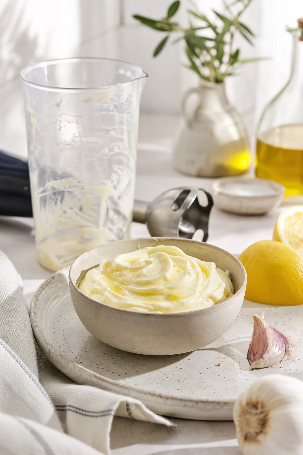Cremige Aioli ohne Ei mit Stabmixer zubereitet