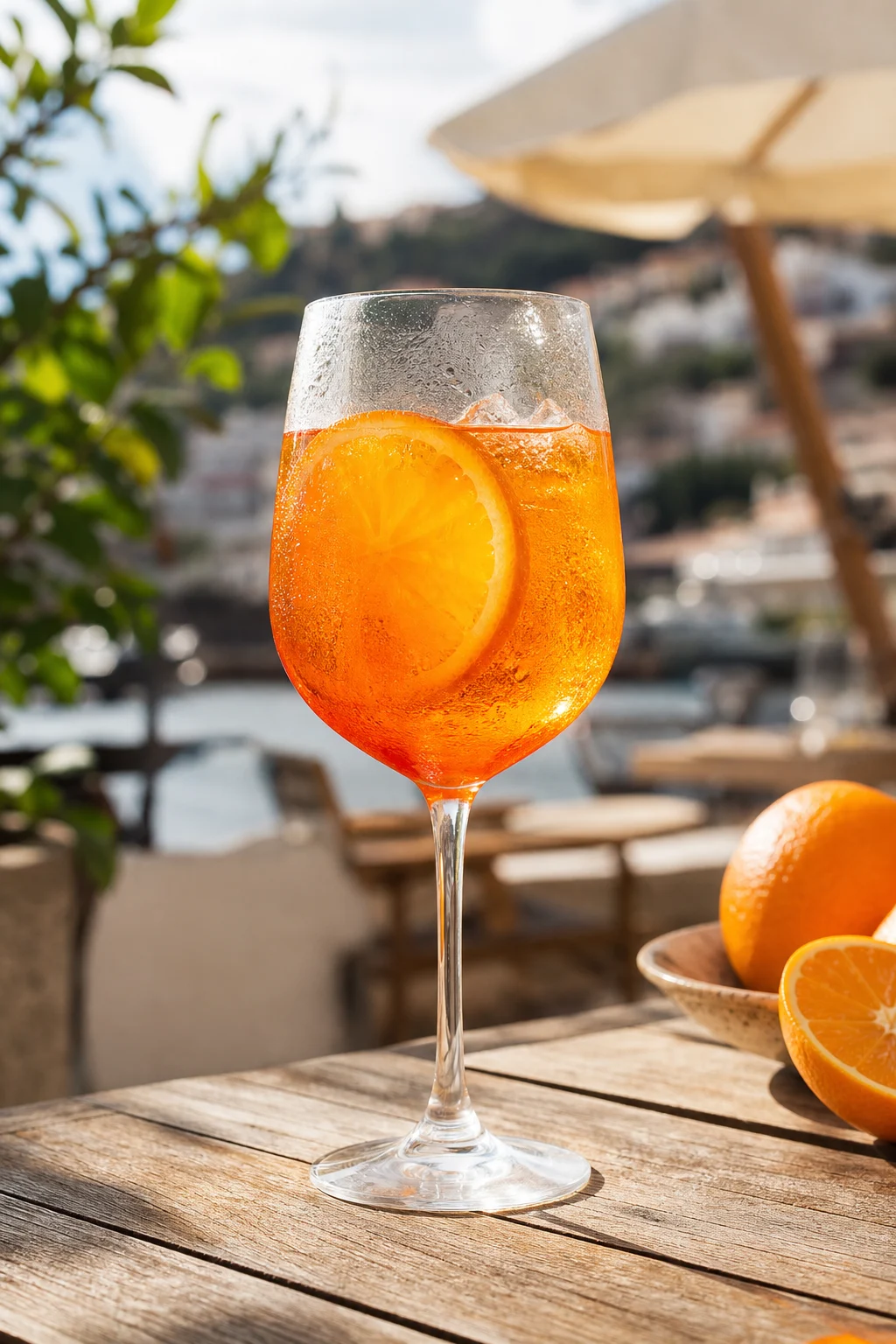 Alkoholfreier Aperol Spritz mit Orangenscheibe