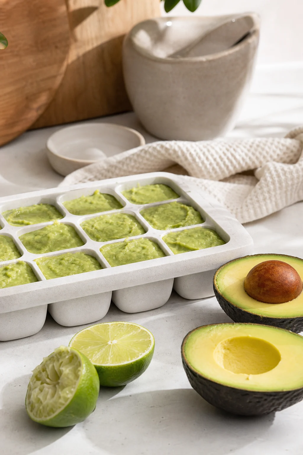 Avocadopüree in Eiswürfelform zum Einfrieren