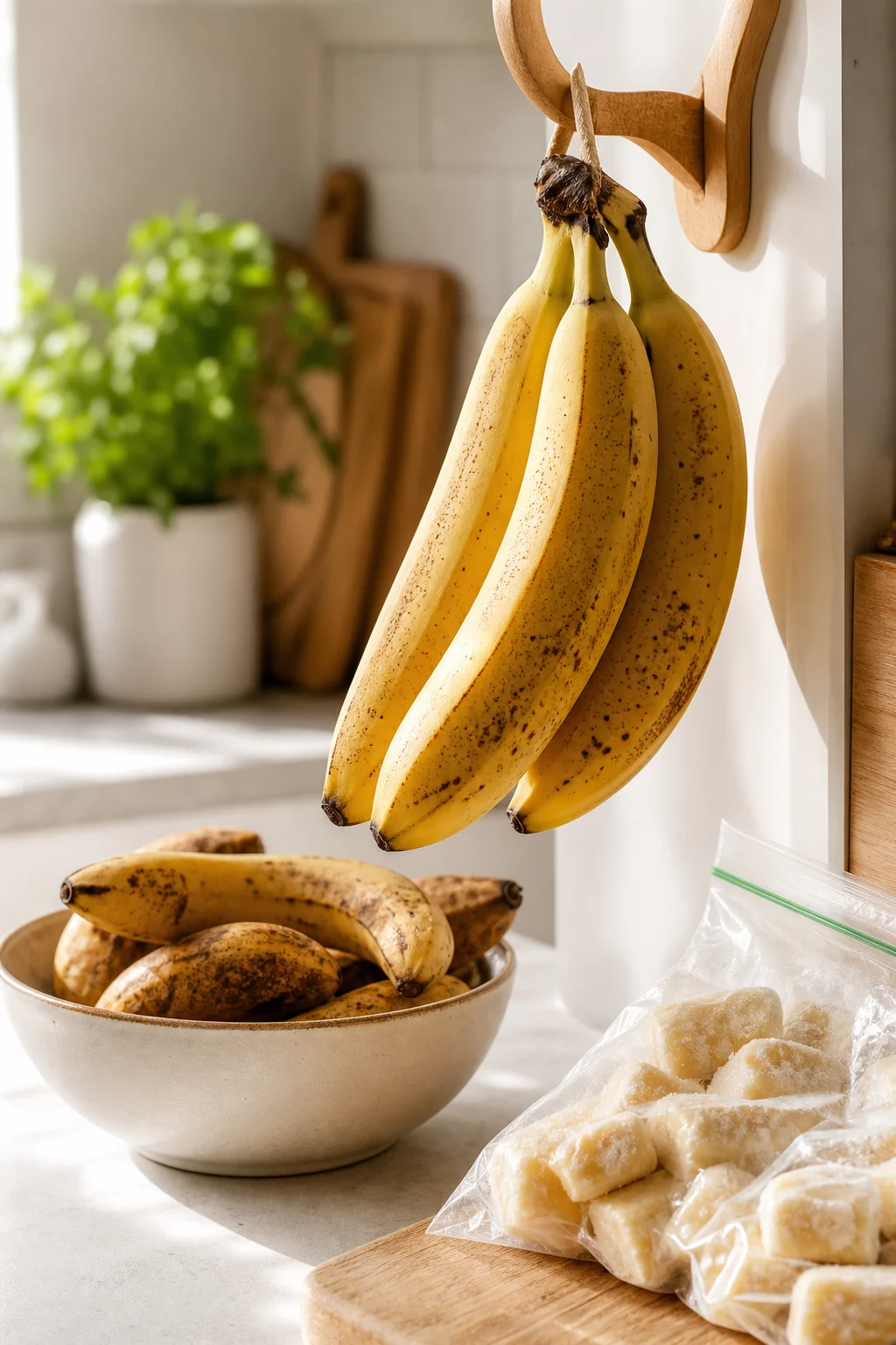 Bananen am Haken hängend lagern