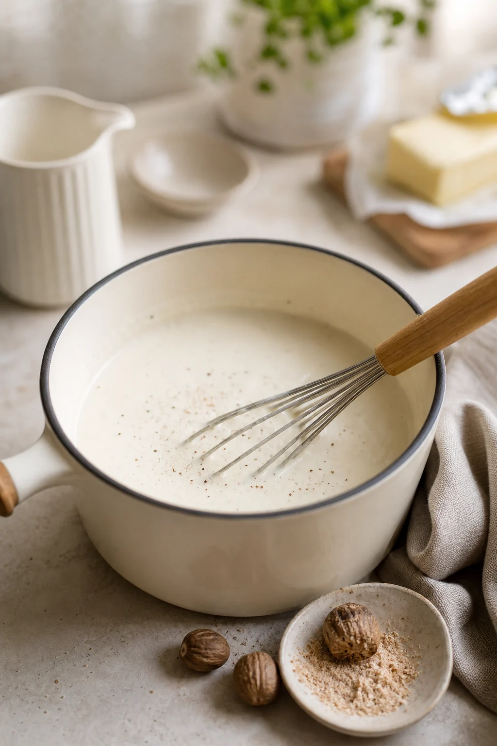 Cremige Béchamelsauce mit Schneebesen