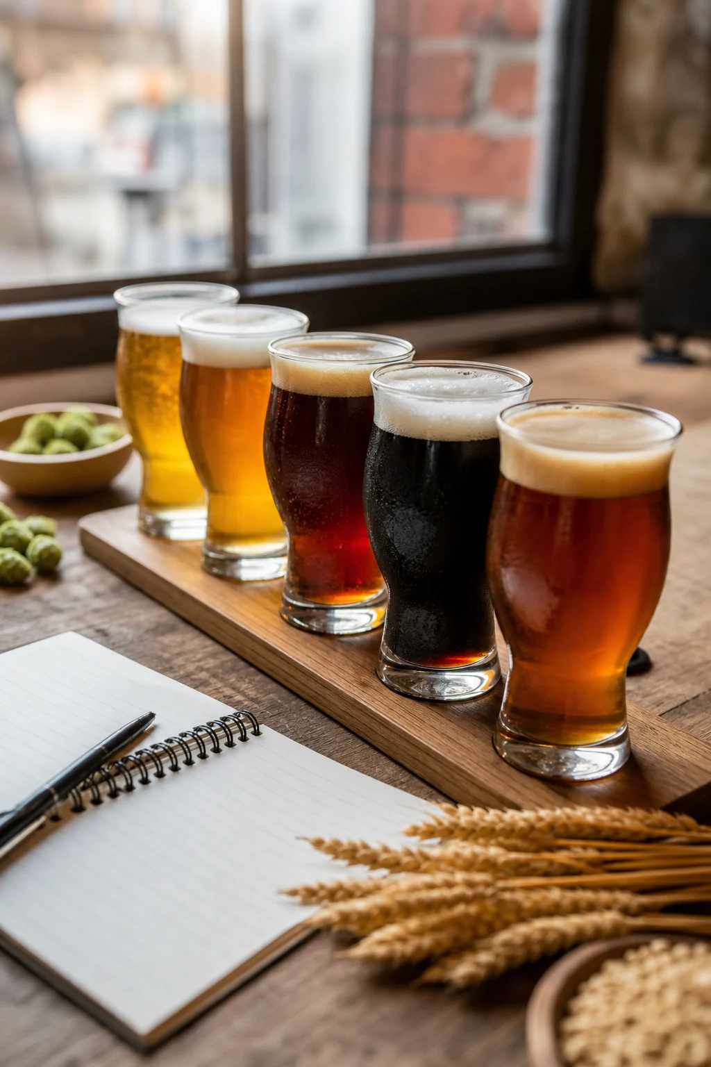 Verkostungsreihe verschiedener Biere in Gläsern