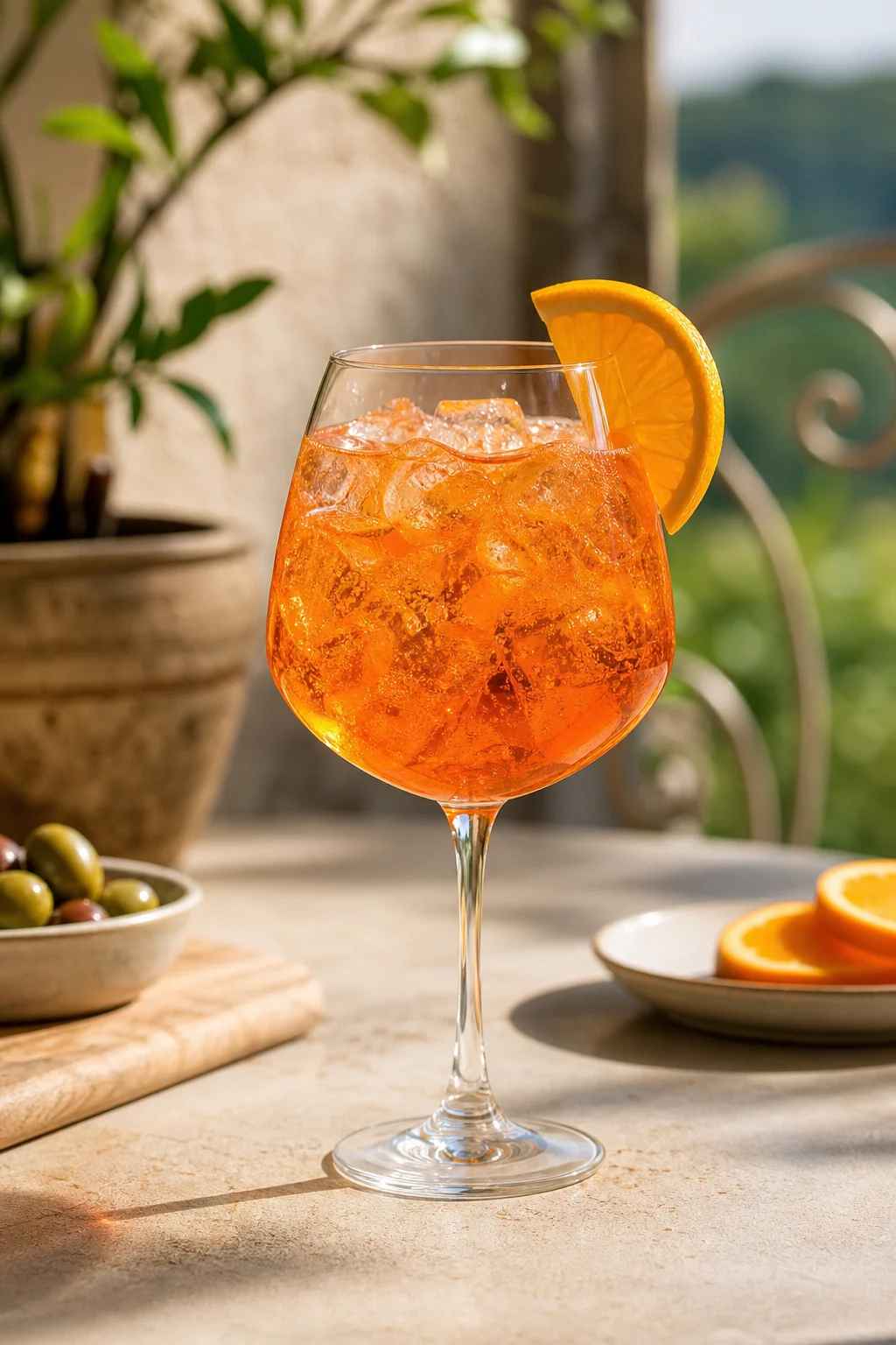 Canónita Spritz im bauchigen Glas mit Eis und Orangenscheibe
