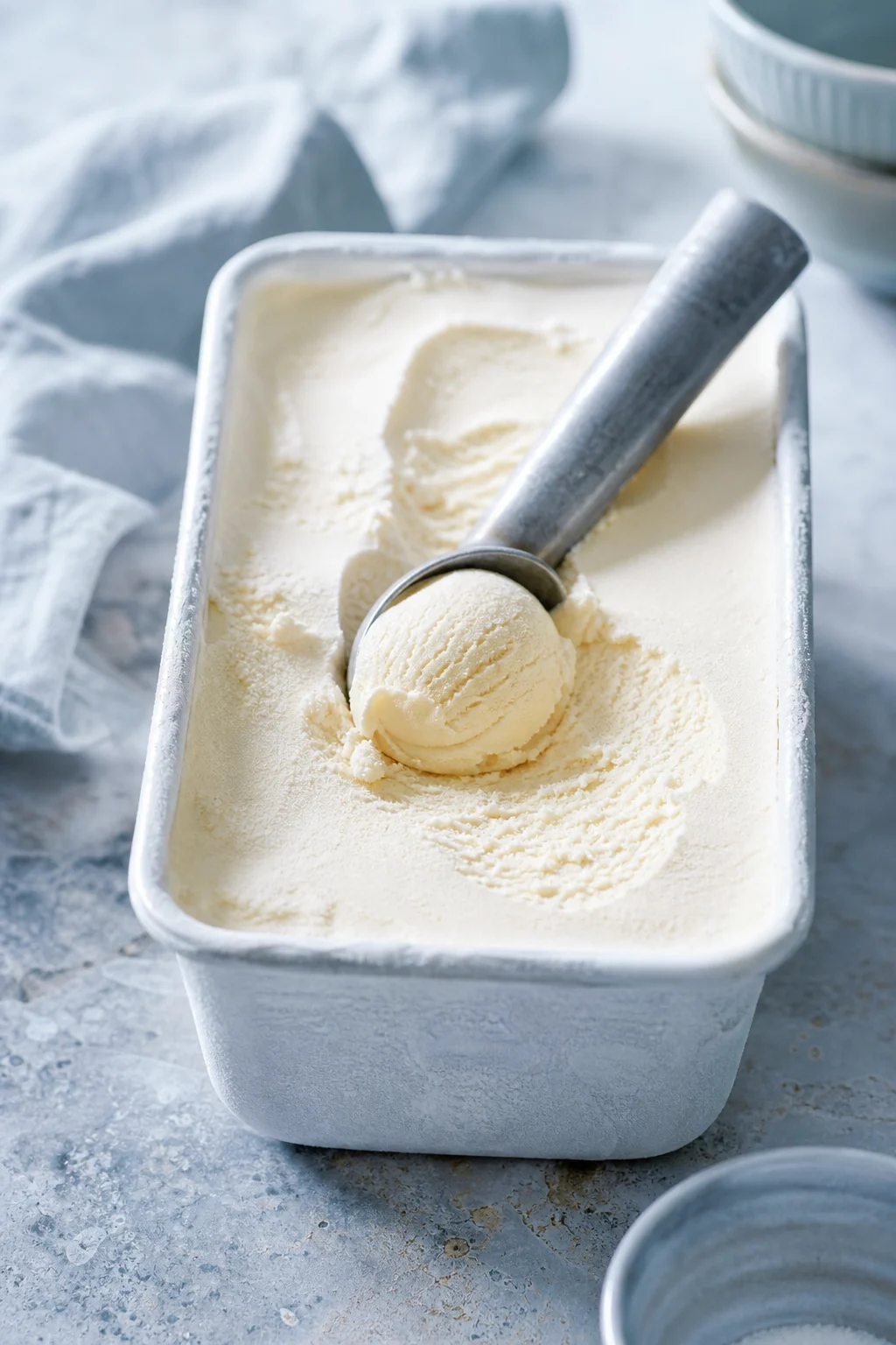 Selbst gemachtes Eis im Gefrierbehälter
