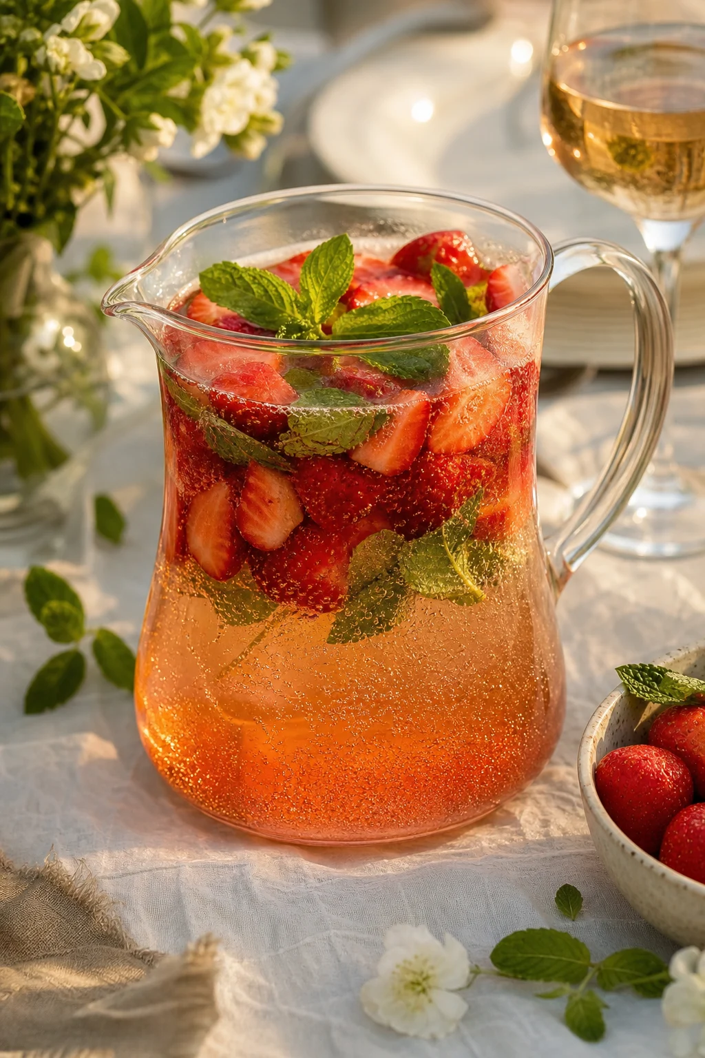 Erdbeerbowle mit Sekt und Minze