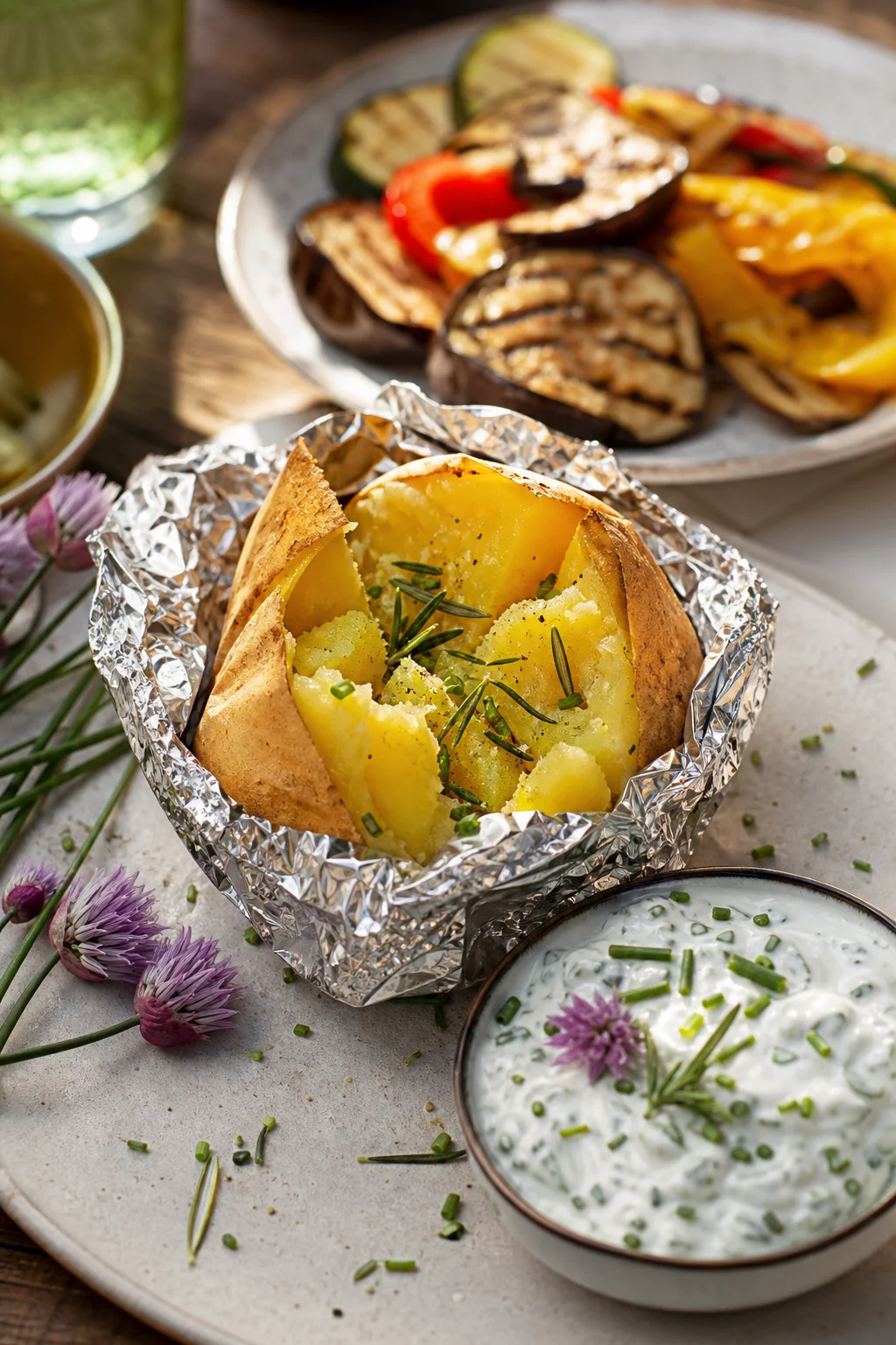 Folienkartoffel mit Kräuterquark-Dip