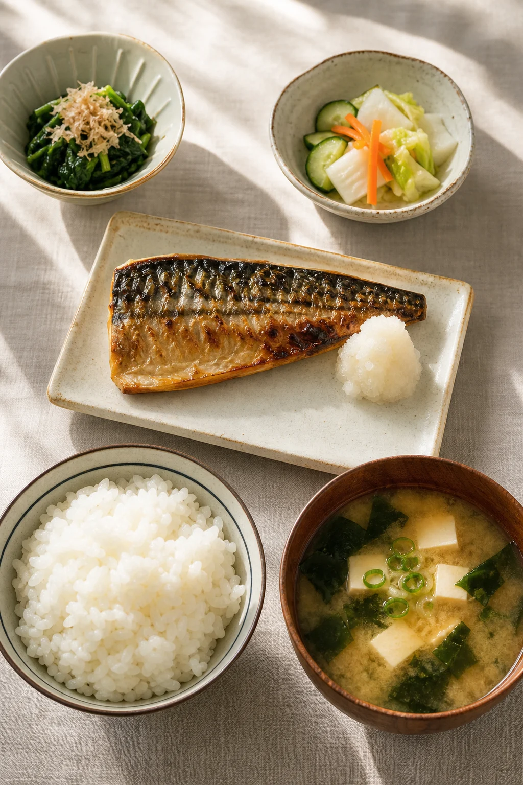 Traditionelles japanisches Frühstück mit Reis und Misosuppe