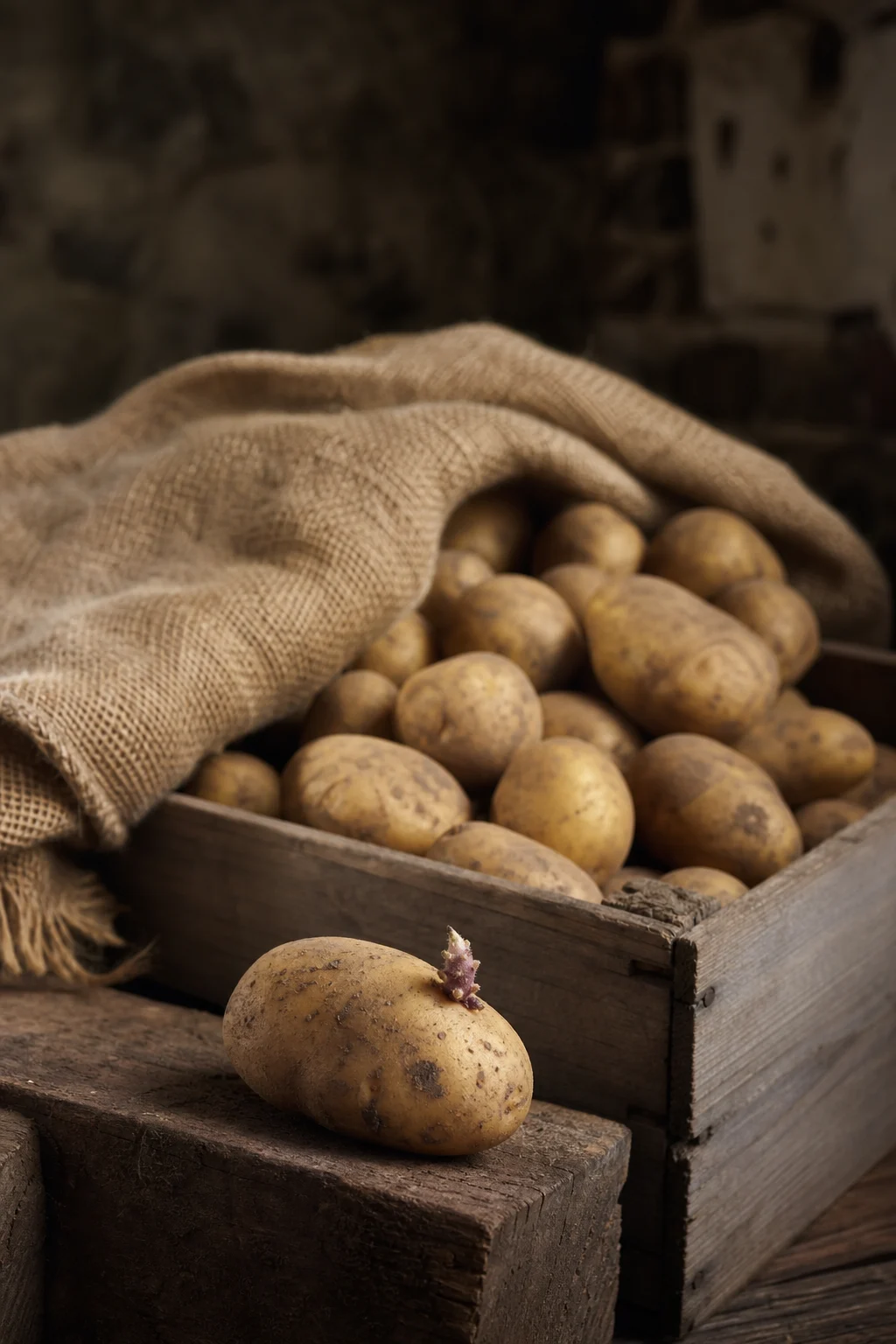 Kartoffeln in Holzkiste im Keller lagern