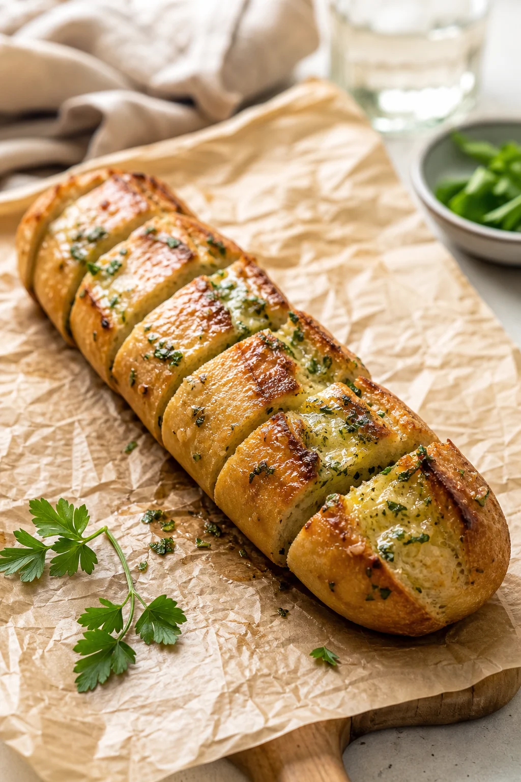Knuspriges Knoblauchbaguette mit Kräuterbutter
