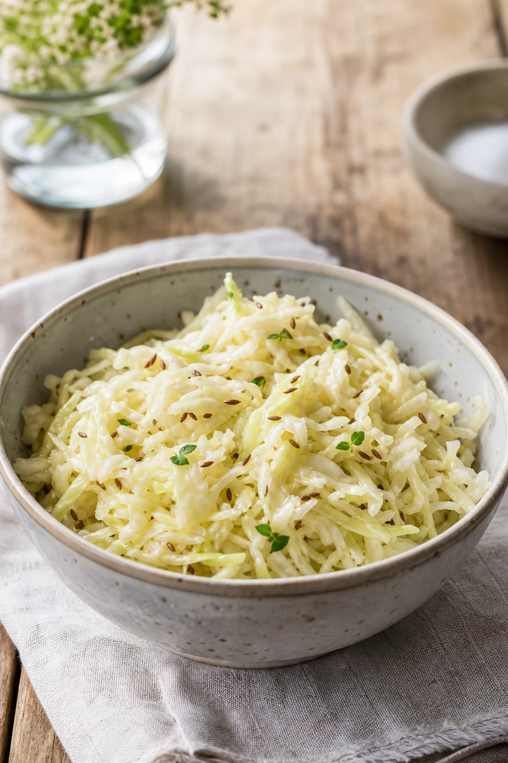 Knackiger Krautsalat mit Kümmel in einer Schüssel