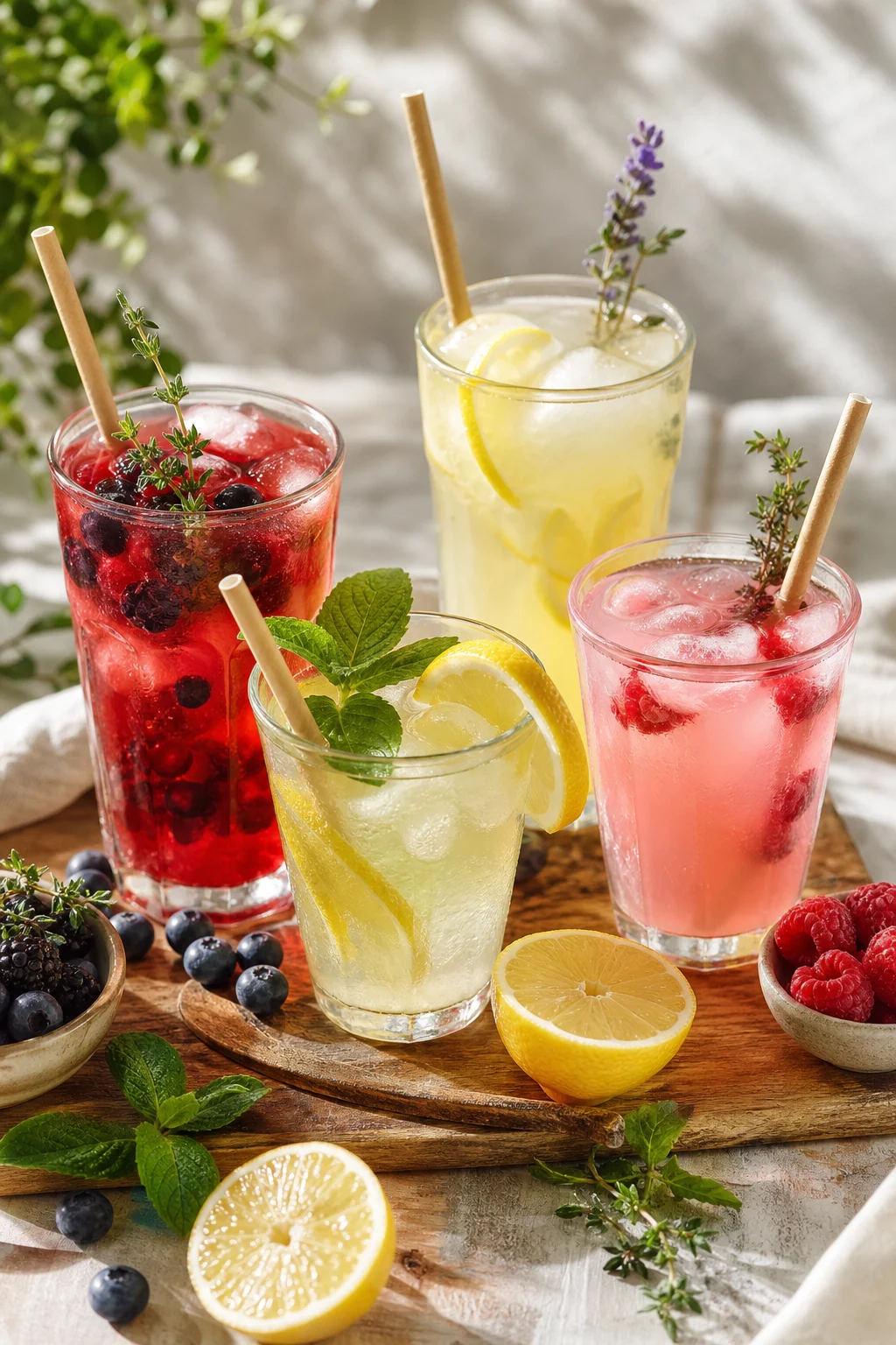 Verschiedene selbst gemachte Limonaden mit Eis