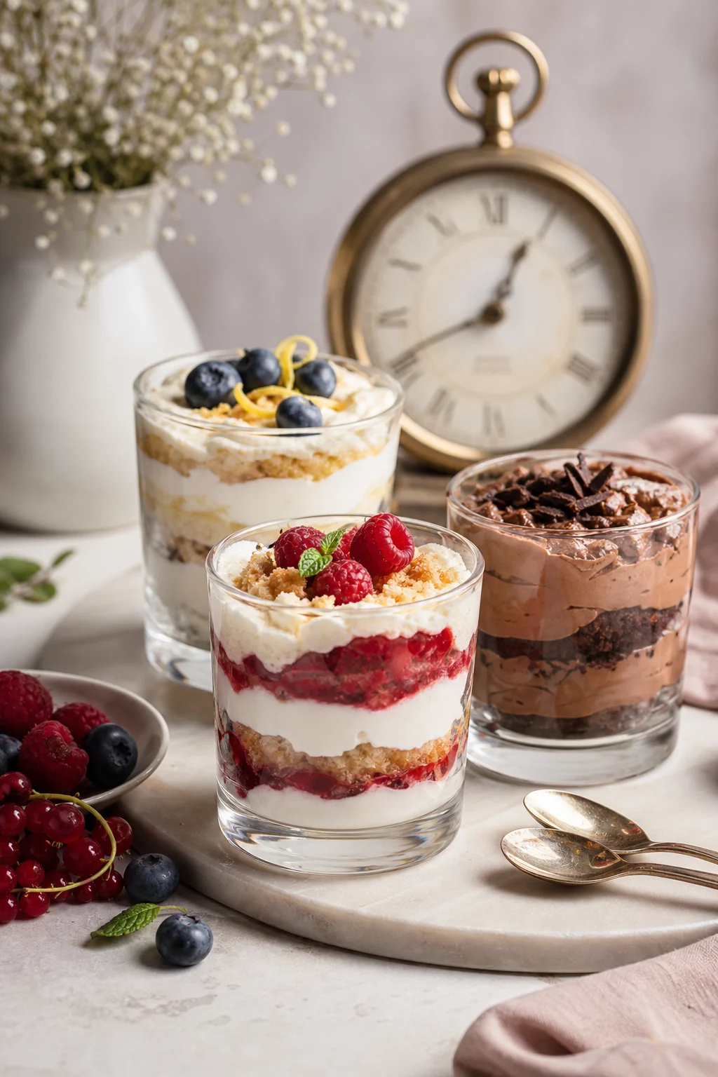 Verschiedene schnelle Desserts in Gläsern
