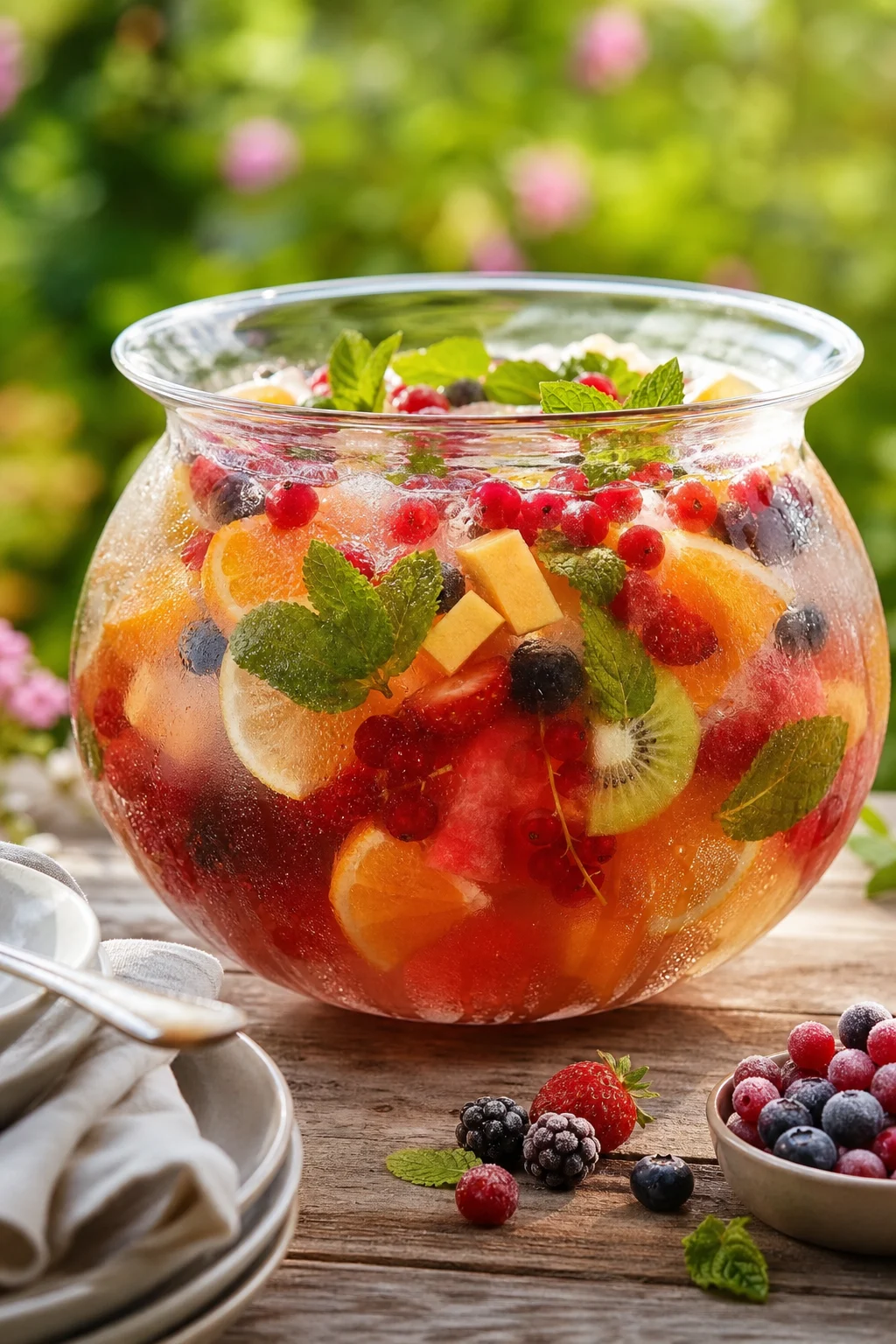 Alkoholfreie Sommerbowle mit Beeren und Minze