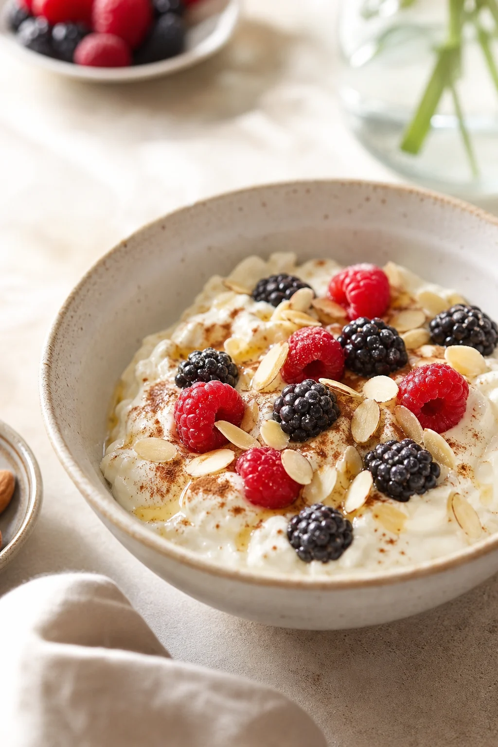 Low-Carb-Quark-Bowl mit Beeren und Mandeln